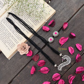 Vriksham Elegant Paisley Silver Oxidized Pendant With Black Beaded Magalsutra-S996